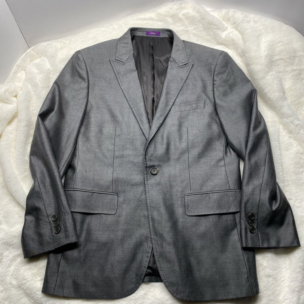BASSO Men's Grey Blazer Sport Coat Jacket Size 40R  Luxury  Wool/Silk Slim Fit
